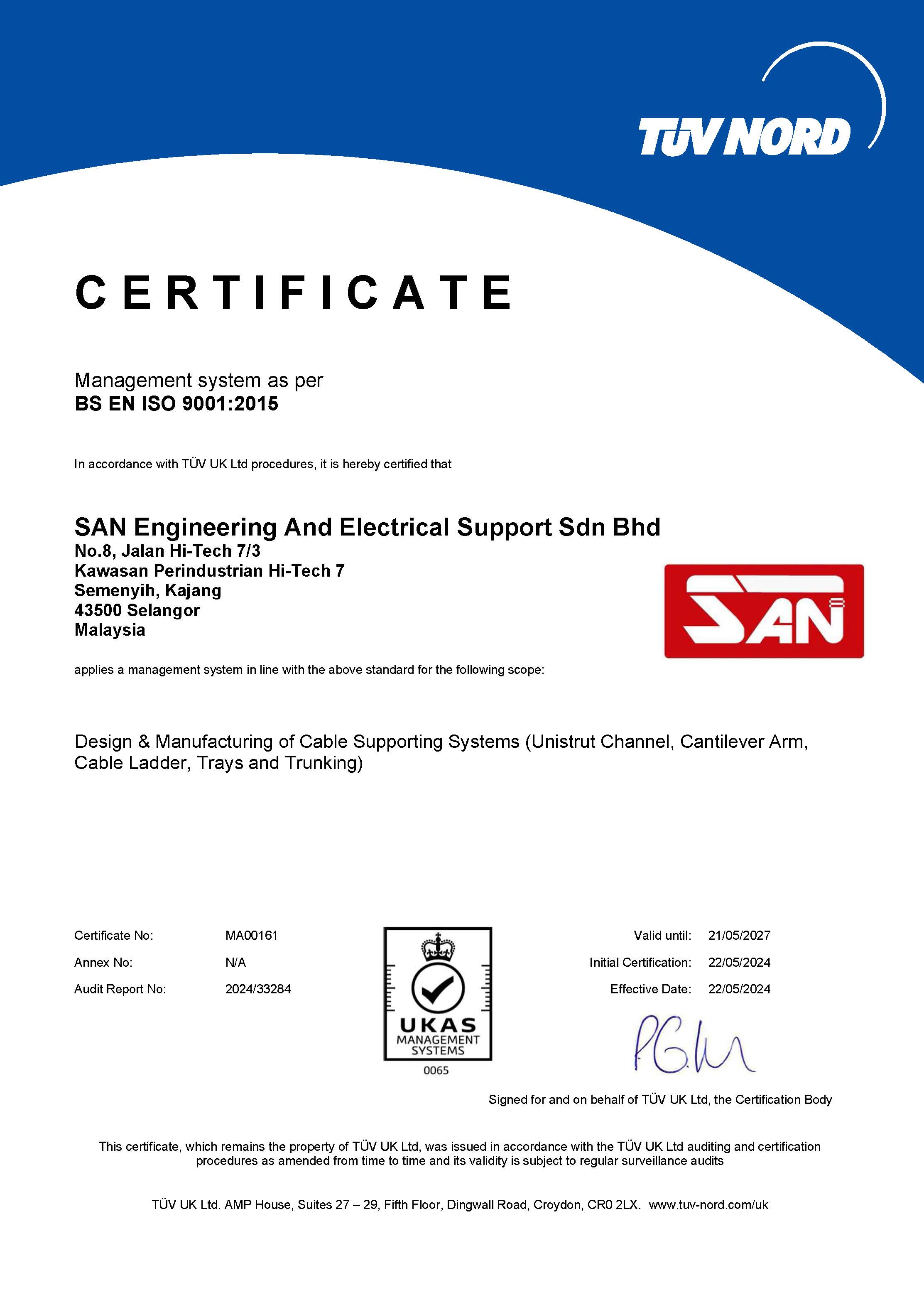 San Engg certificate — ISO9001 2015